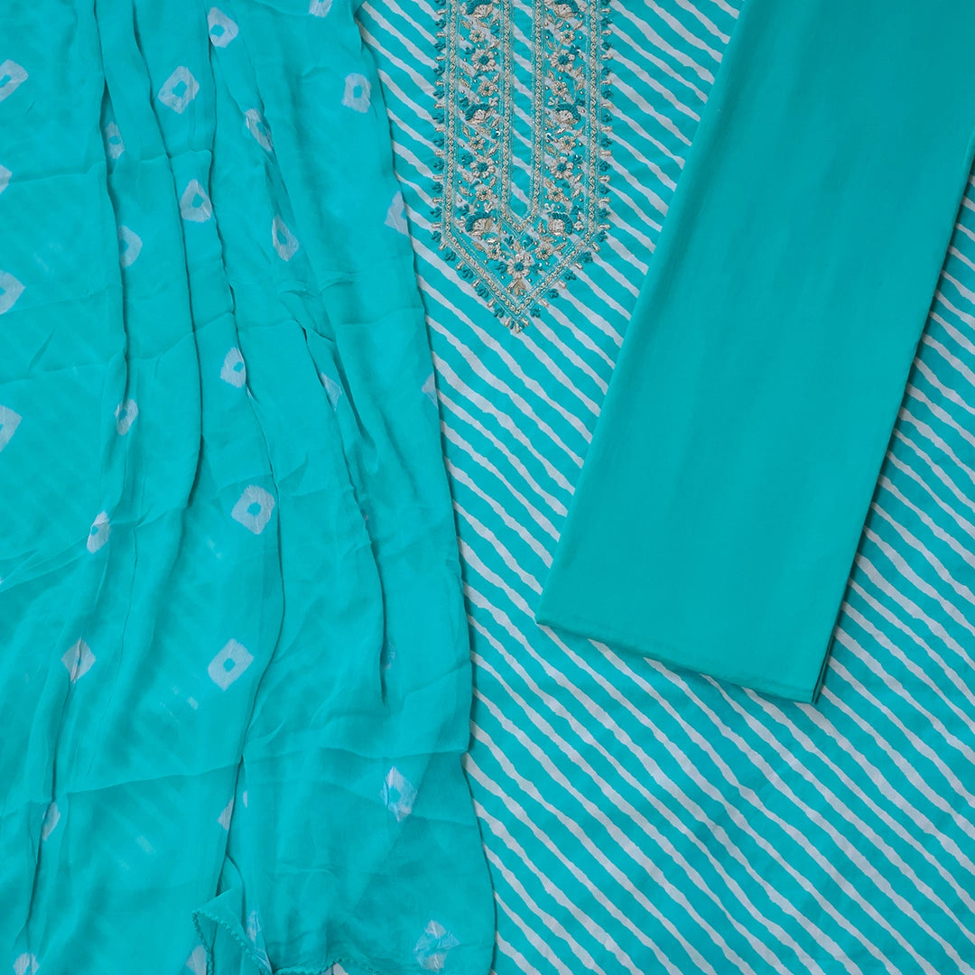 Soothing Leheriya Cotton Unstitched Suit Set