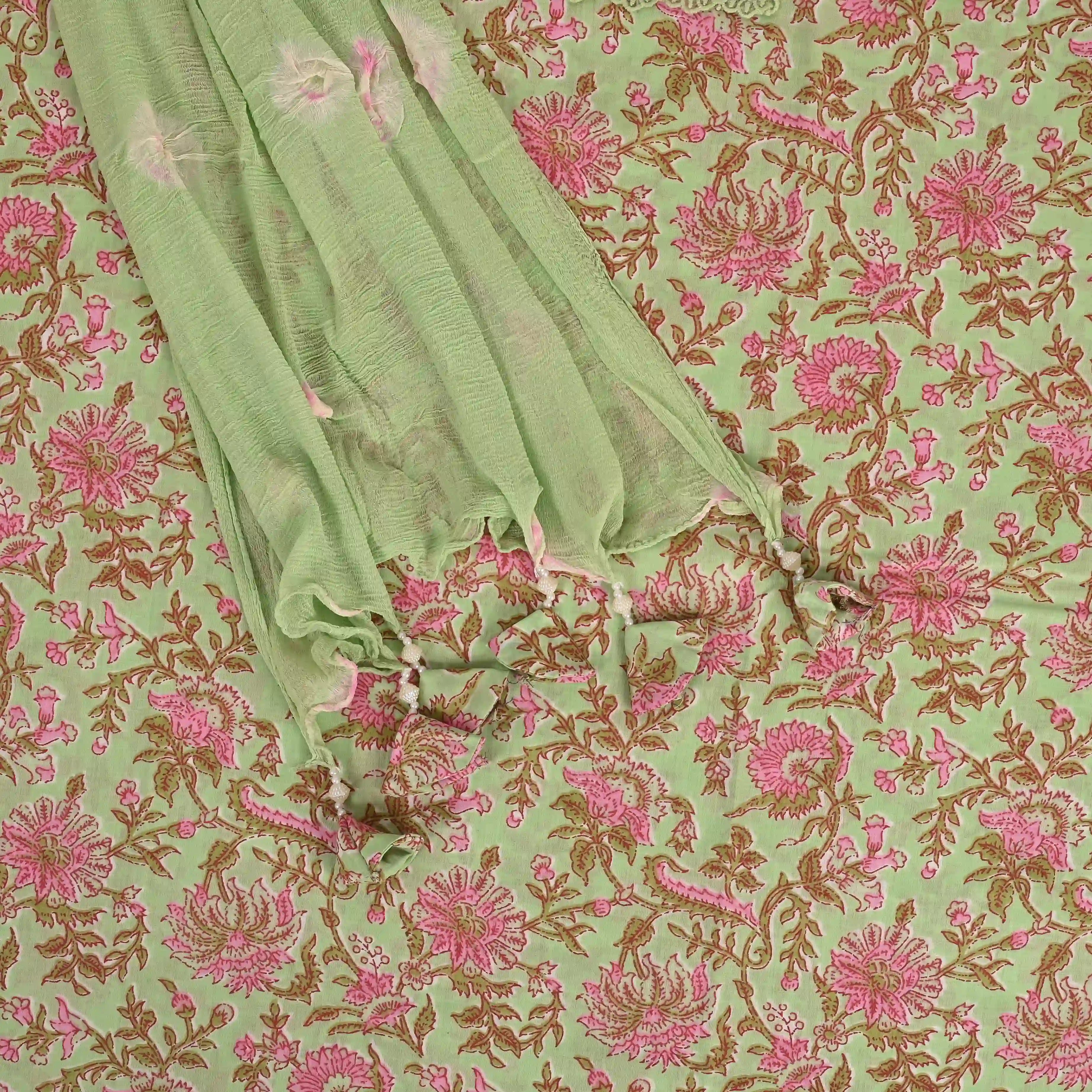 Soothing Mint Green Cotton Unstitched Suit Set