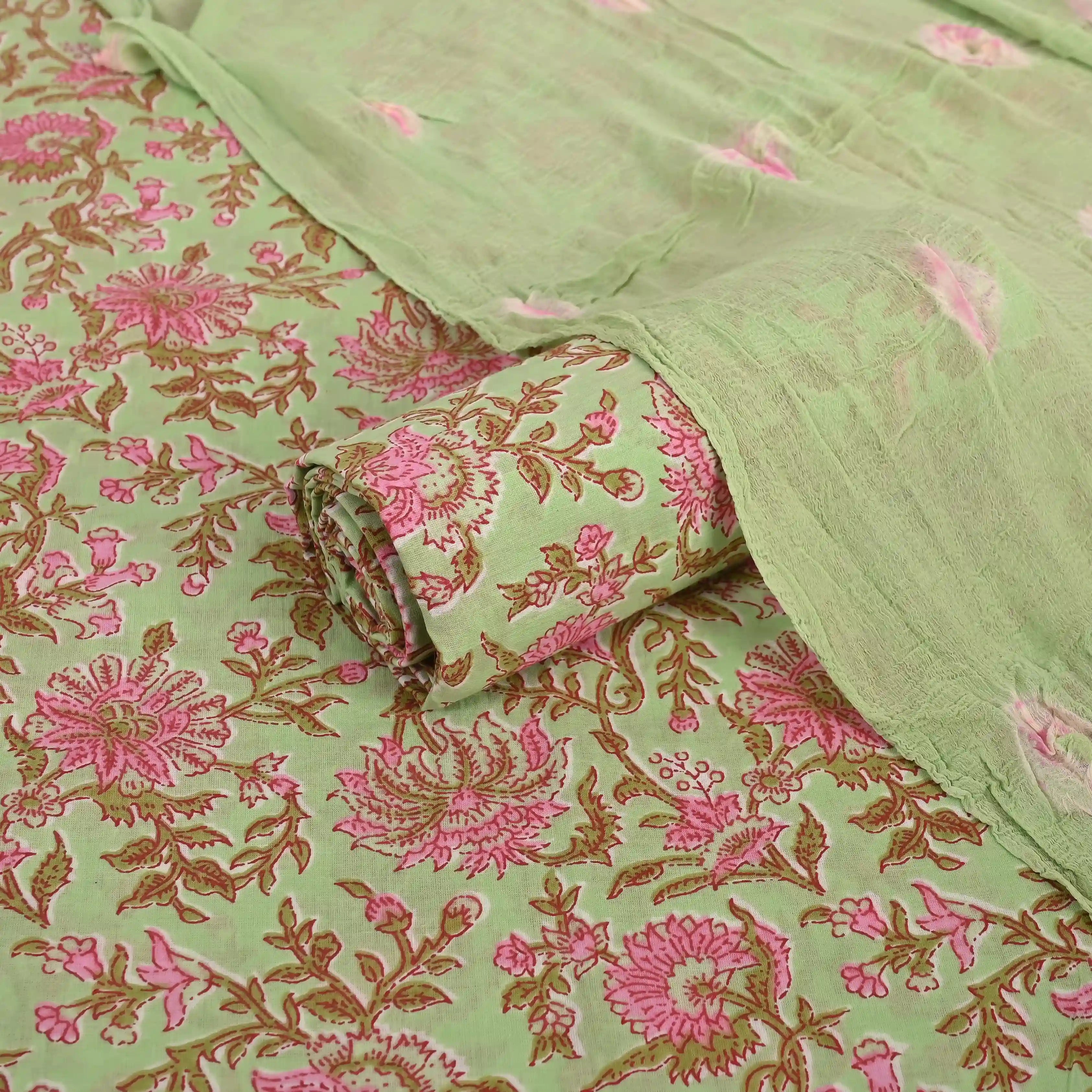 Soothing Mint Green Cotton Unstitched Suit Set