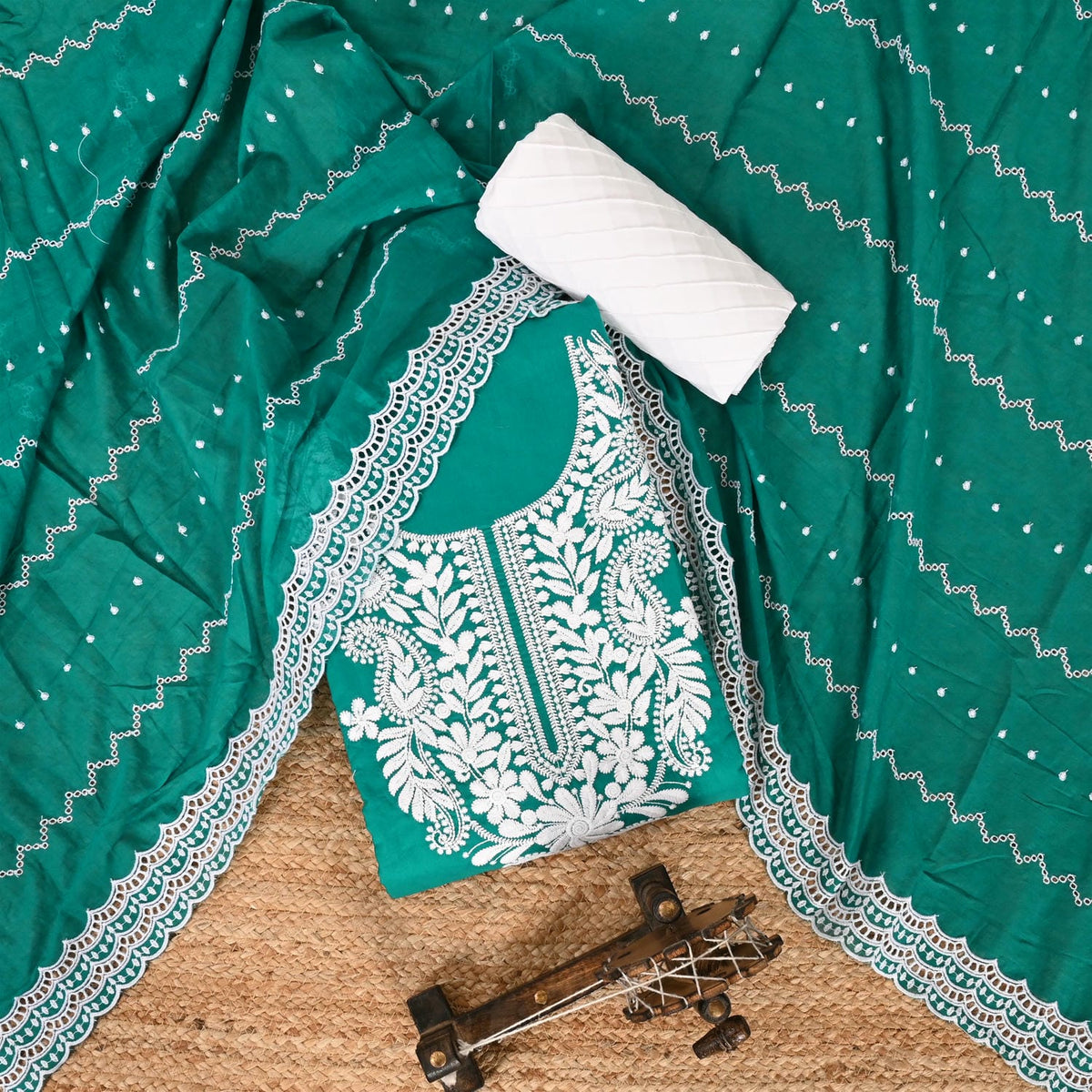 Soothing Rama Green Chikankari Suit Set