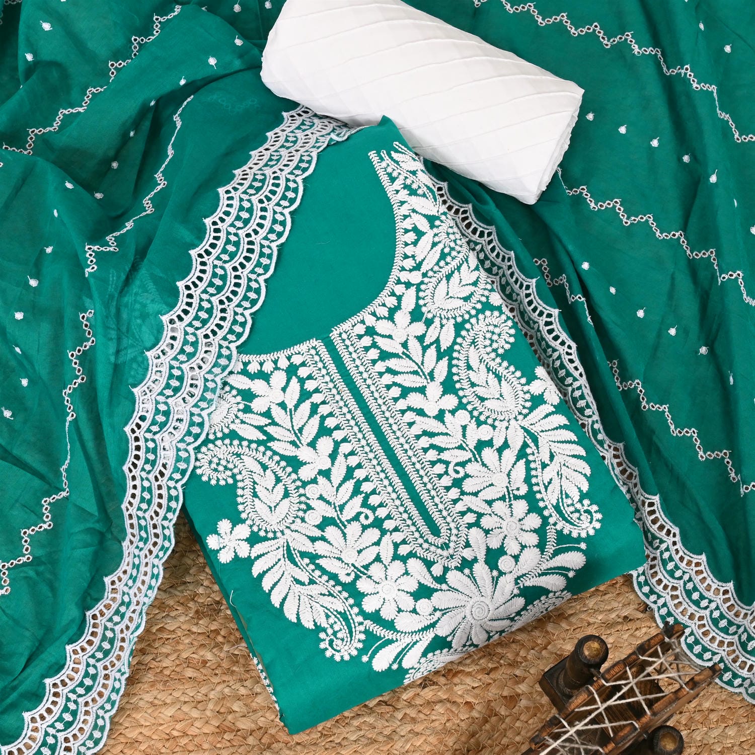 Soothing Rama Green Chikankari Suit Set