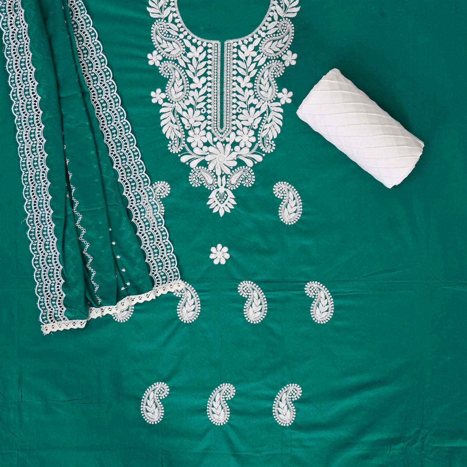 Soothing Rama Green Chikankari Suit Set