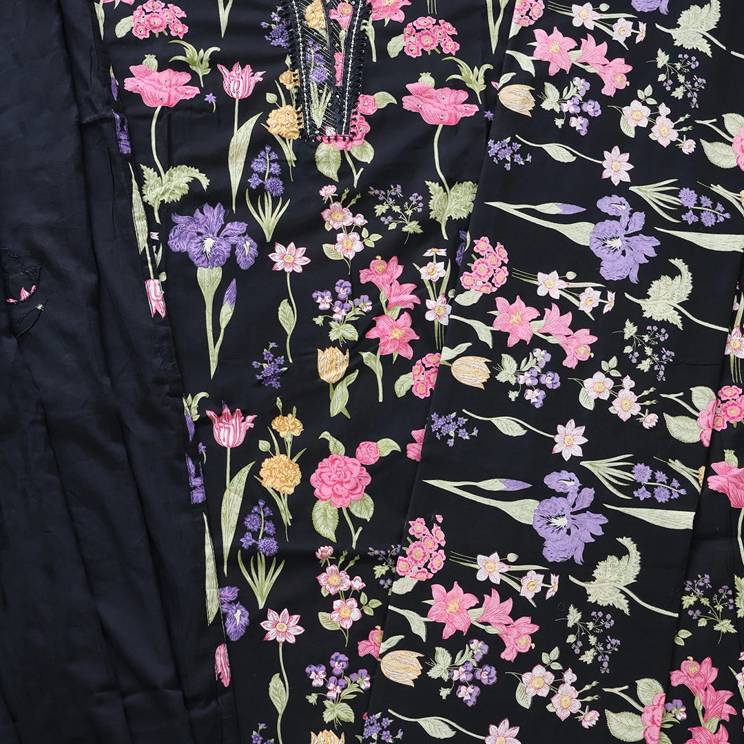 Special Black Floral Cotton Unstitched Suit Set