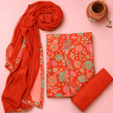 Squash Orange Miuslin Unstitched Suit Set