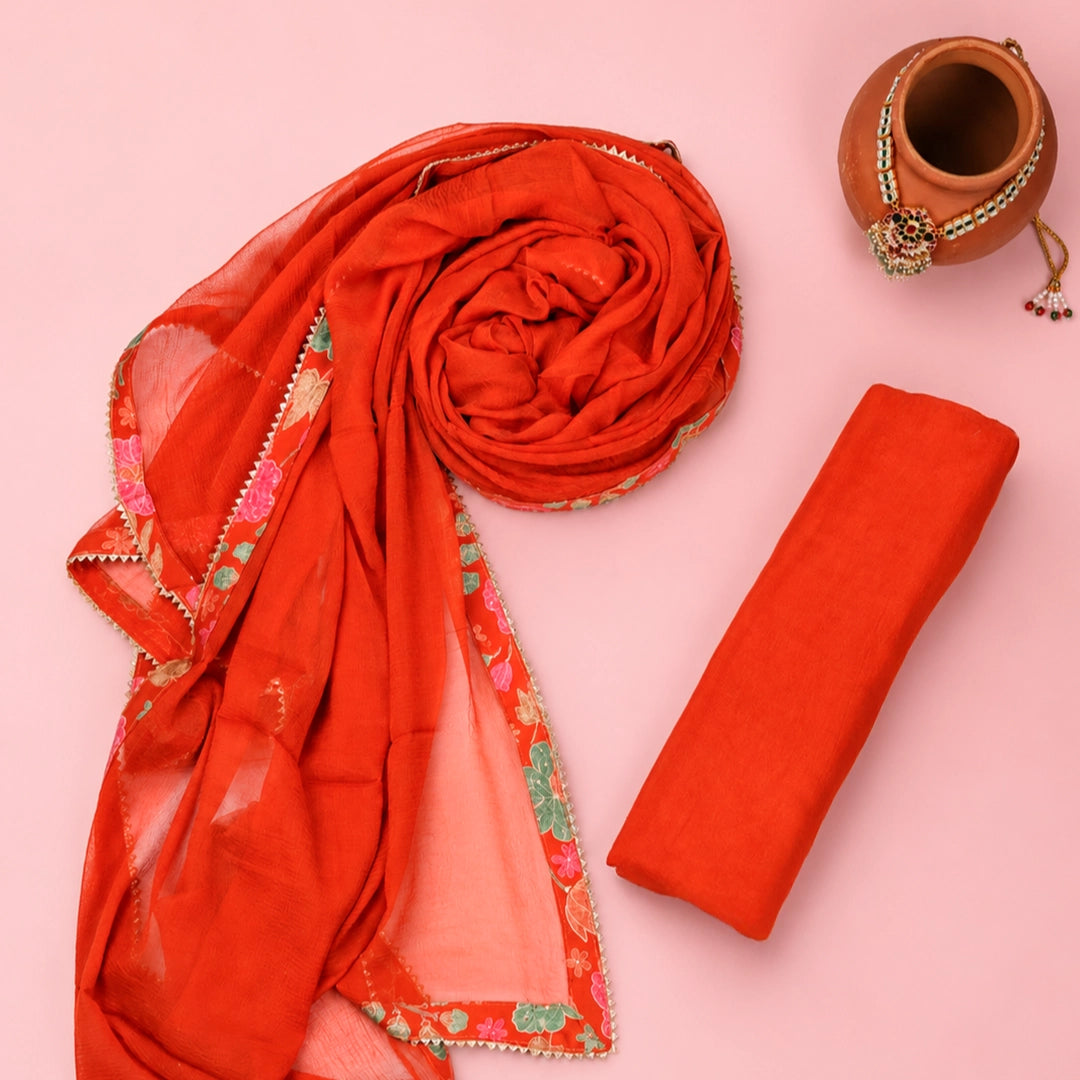 Squash Orange Miuslin Unstitched Suit Set