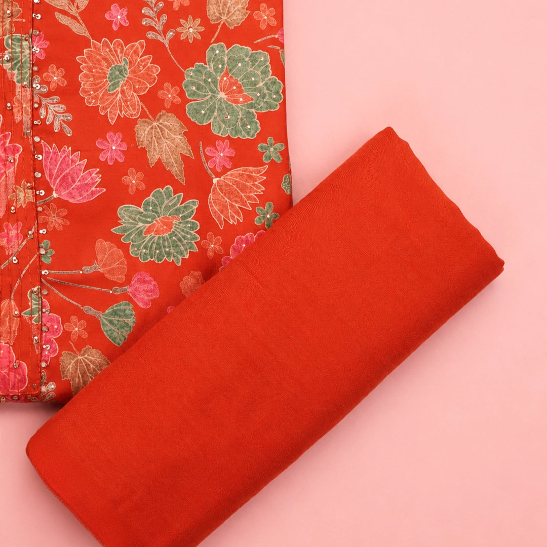 Squash Orange Miuslin Unstitched Suit Set