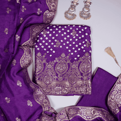 Strong Purple Bandhani Silk Unstitched Salwar Suit