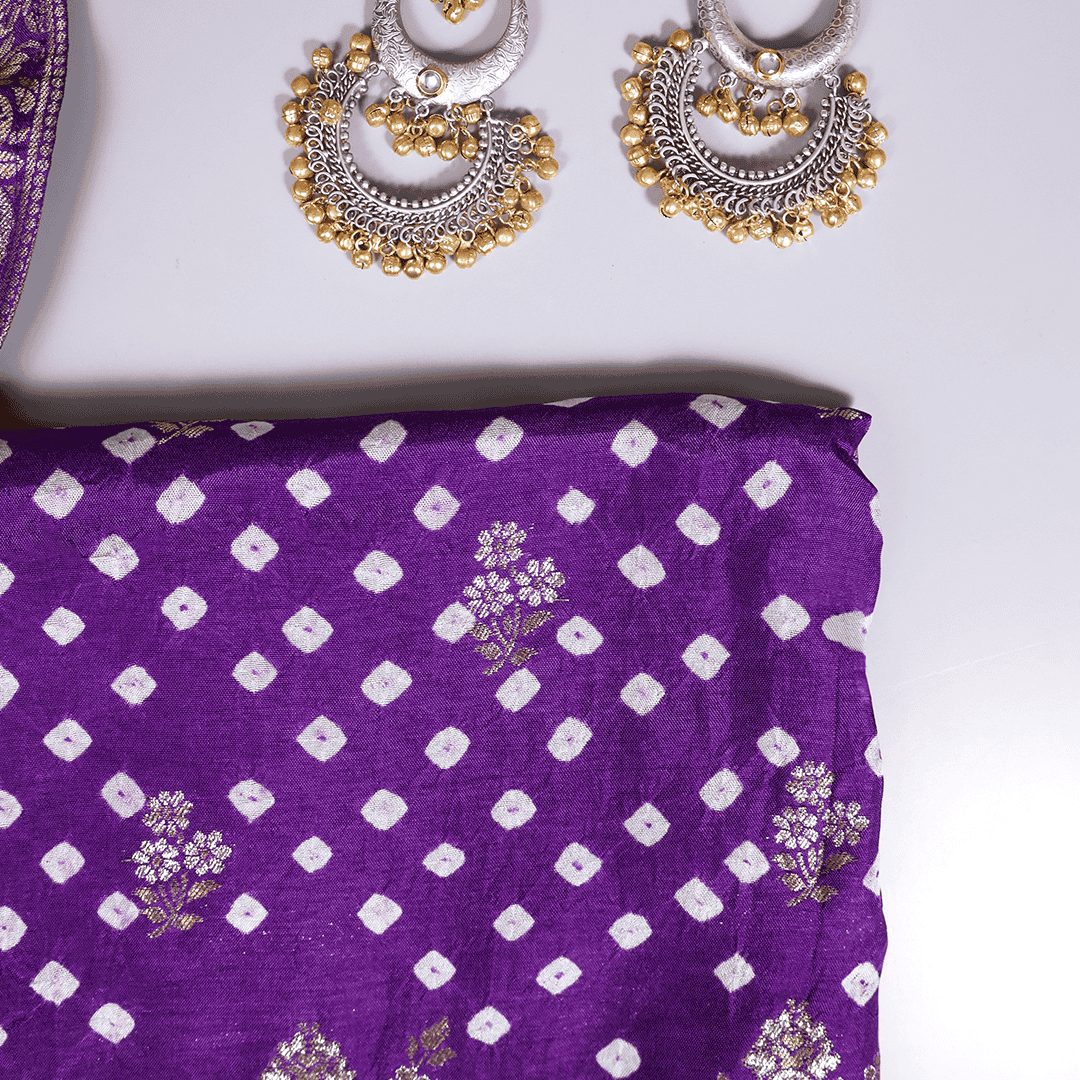 Strong Purple Bandhani Silk Unstitched Salwar Suit