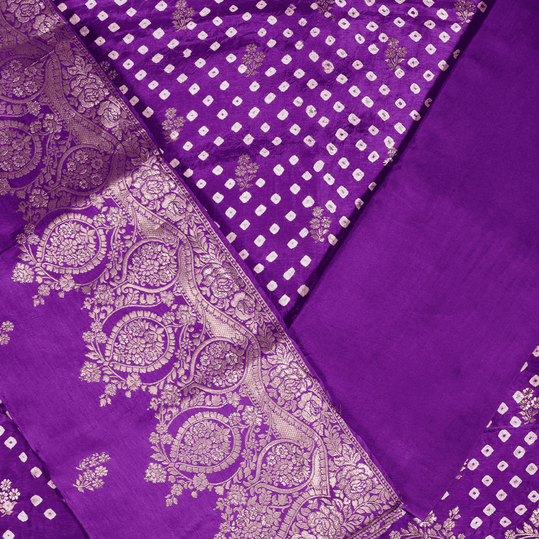 Strong Purple Bandhani Silk Unstitched Salwar Suit