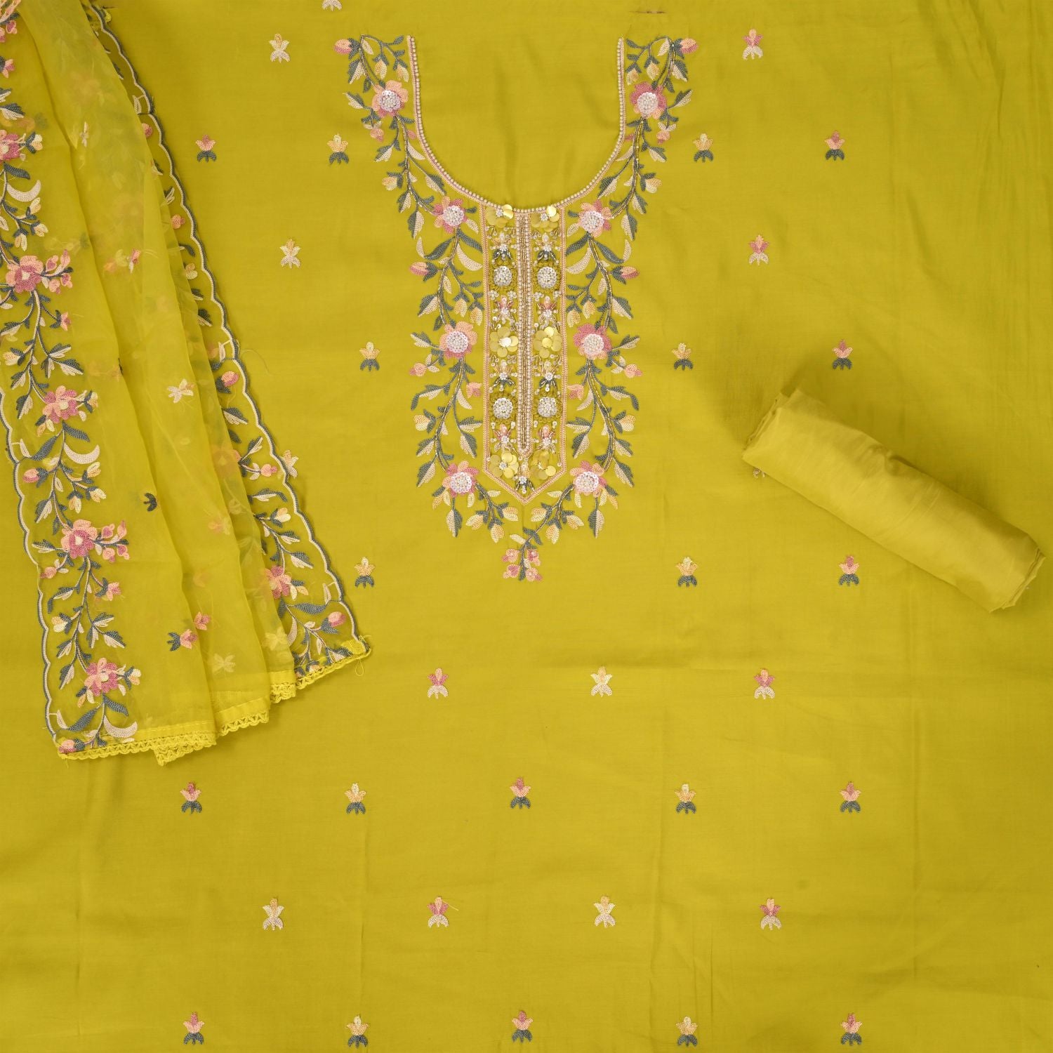 Sun Yellow Silk Suit Set