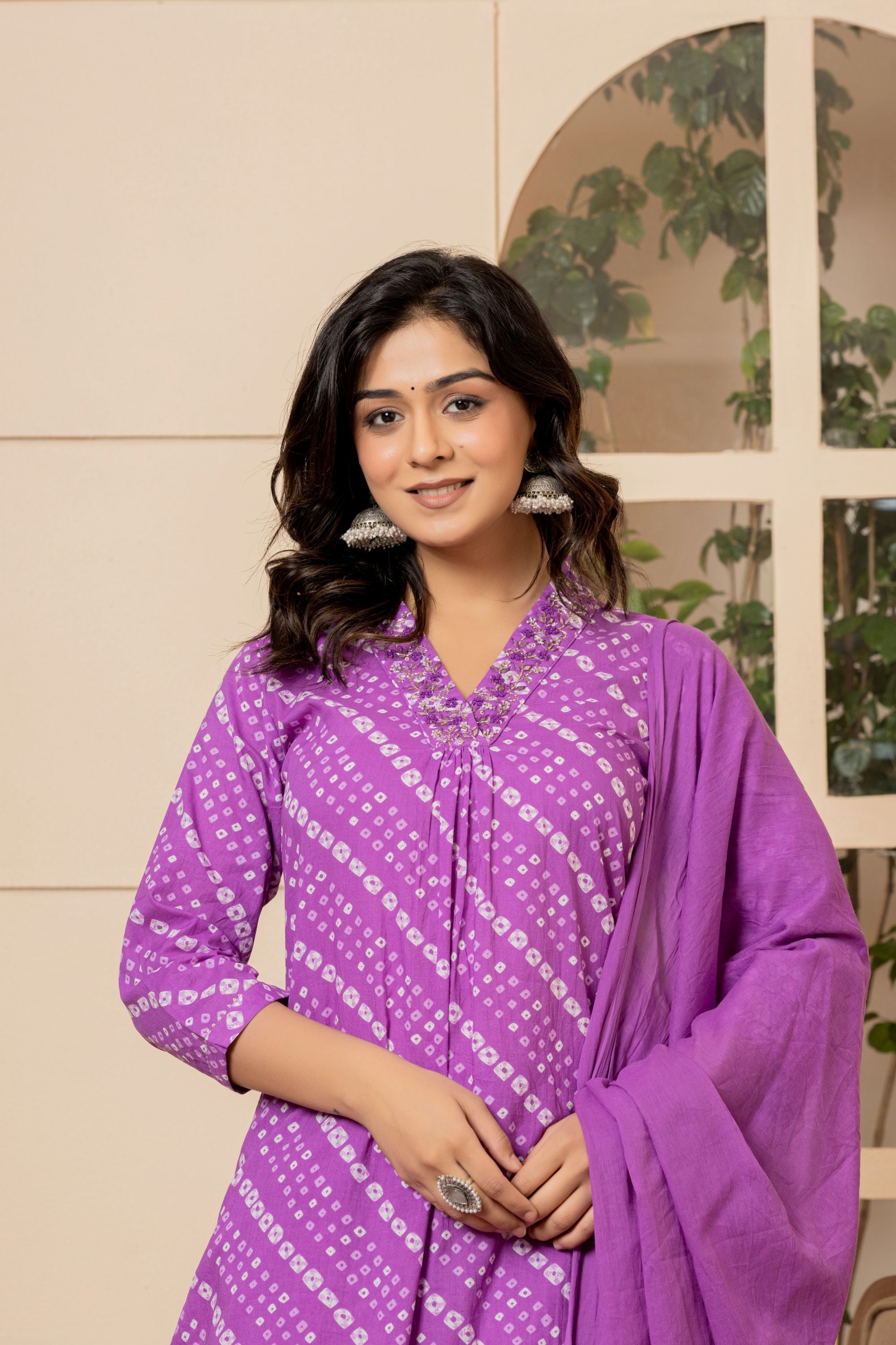 Sunset Purple Bandhani Cotton Suit Set