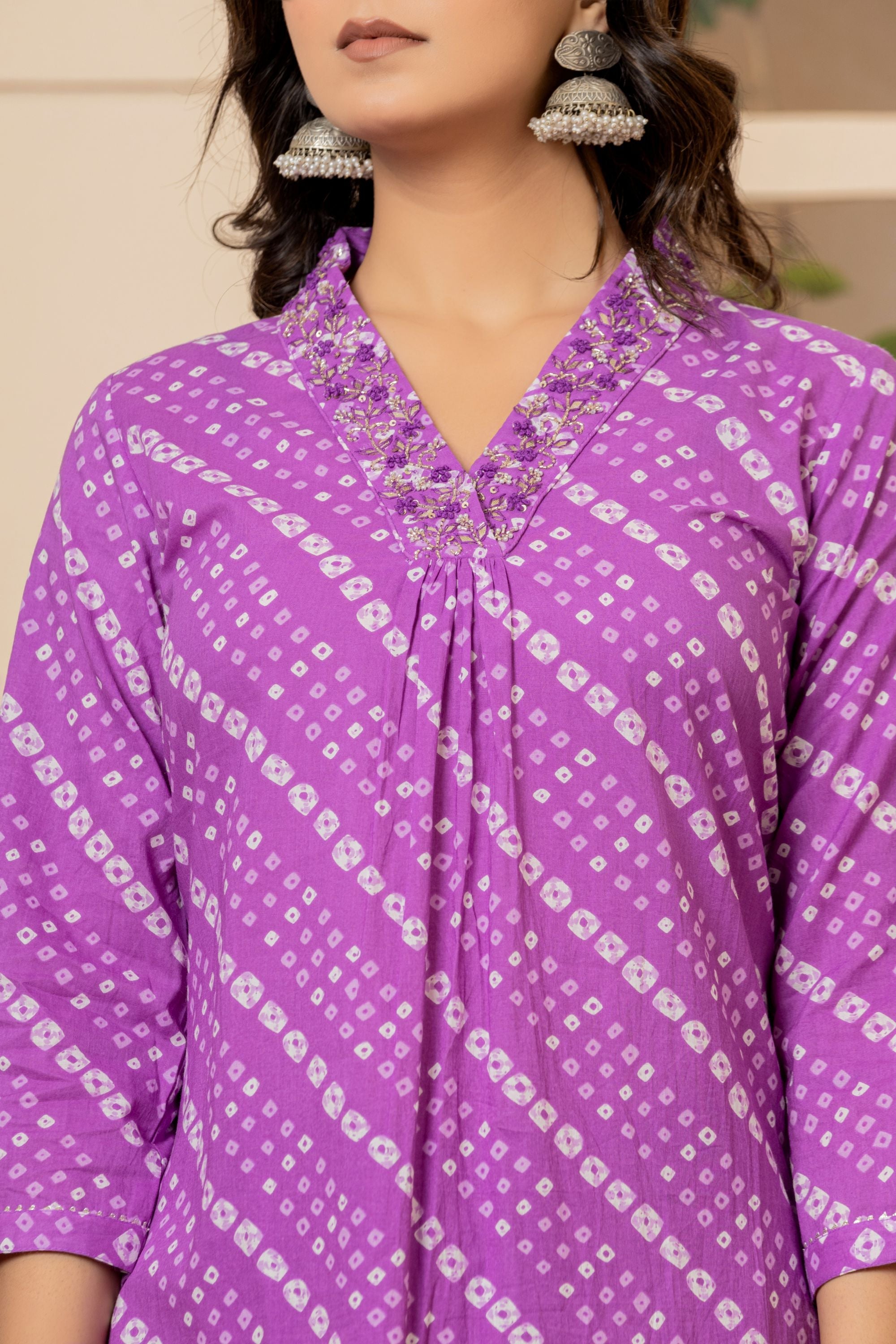 Sunset Purple Bandhani Cotton Suit Set