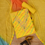 Sunshine Yellow Leheriya Cotton Unstitched Salwar Suit