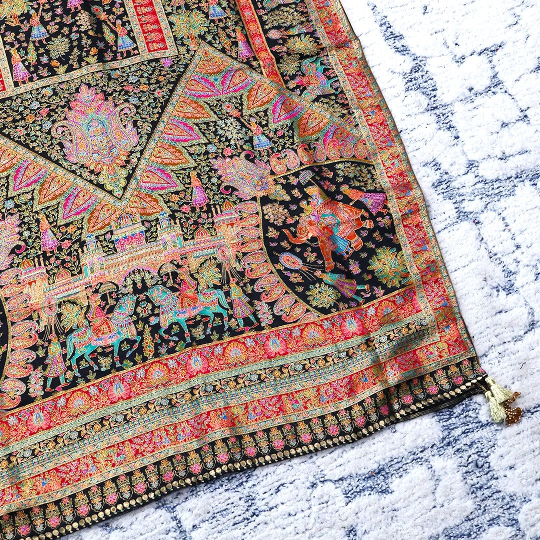 Super Black Placement Weaved Unstitched Suit Set