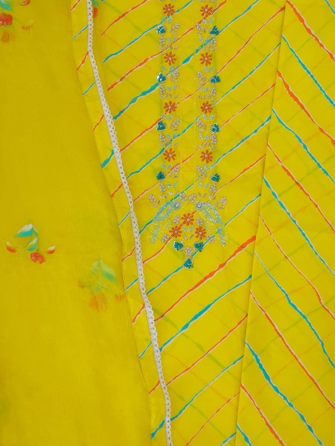 Surajmukhi Leheriya Ensemble Cotton Unstitched Suit Set