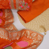 Tangy Orange Organza Unstitched Suit Set