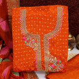 Tangy Orange Organza Unstitched Suit Set