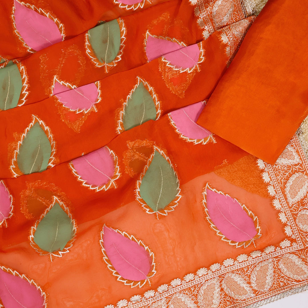Tangy Orange Organza Unstitched Suit Set