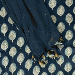 Teal Blue Feather Cotton Unstitched Suit Set