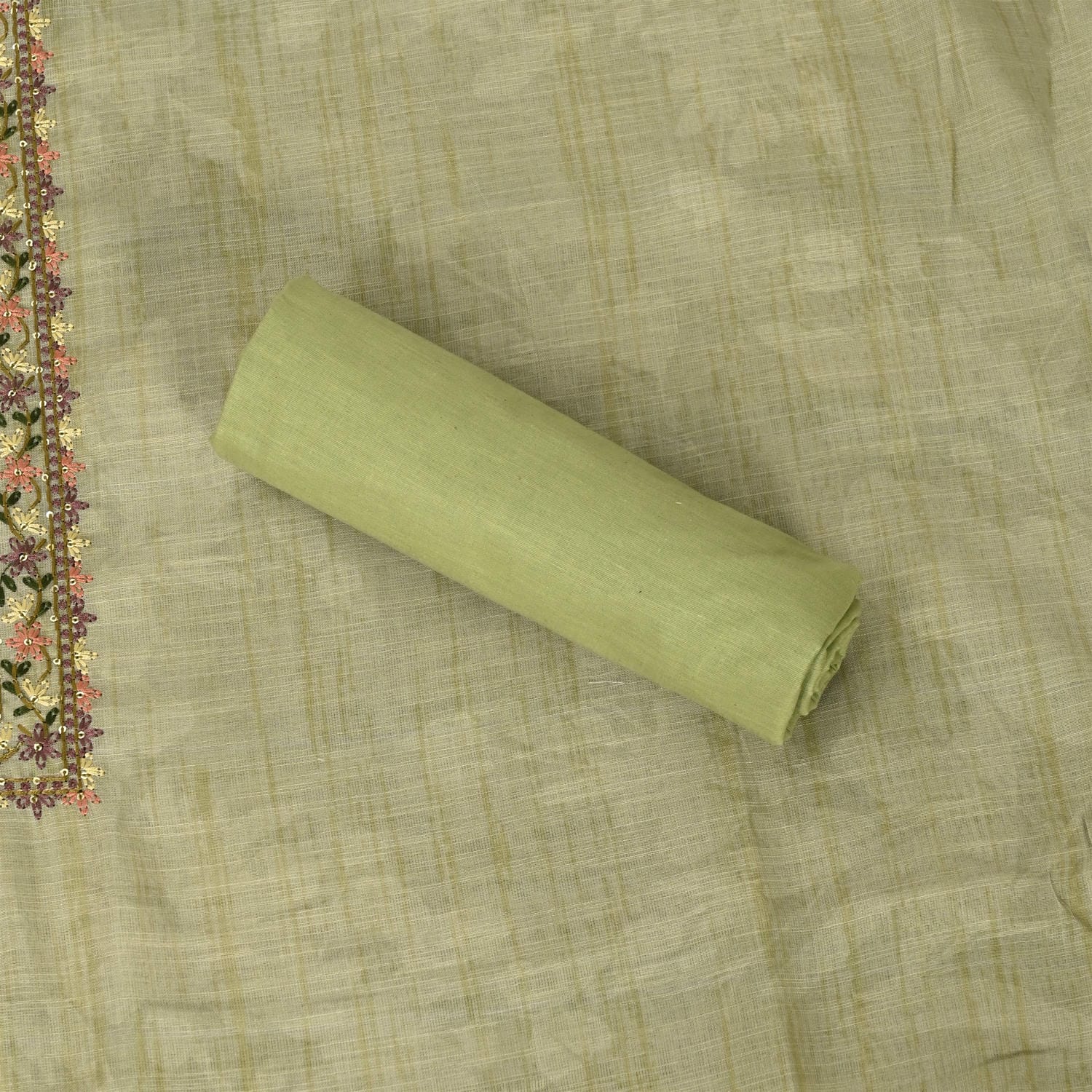 Tender Kale Linen Unstitched Suit Set