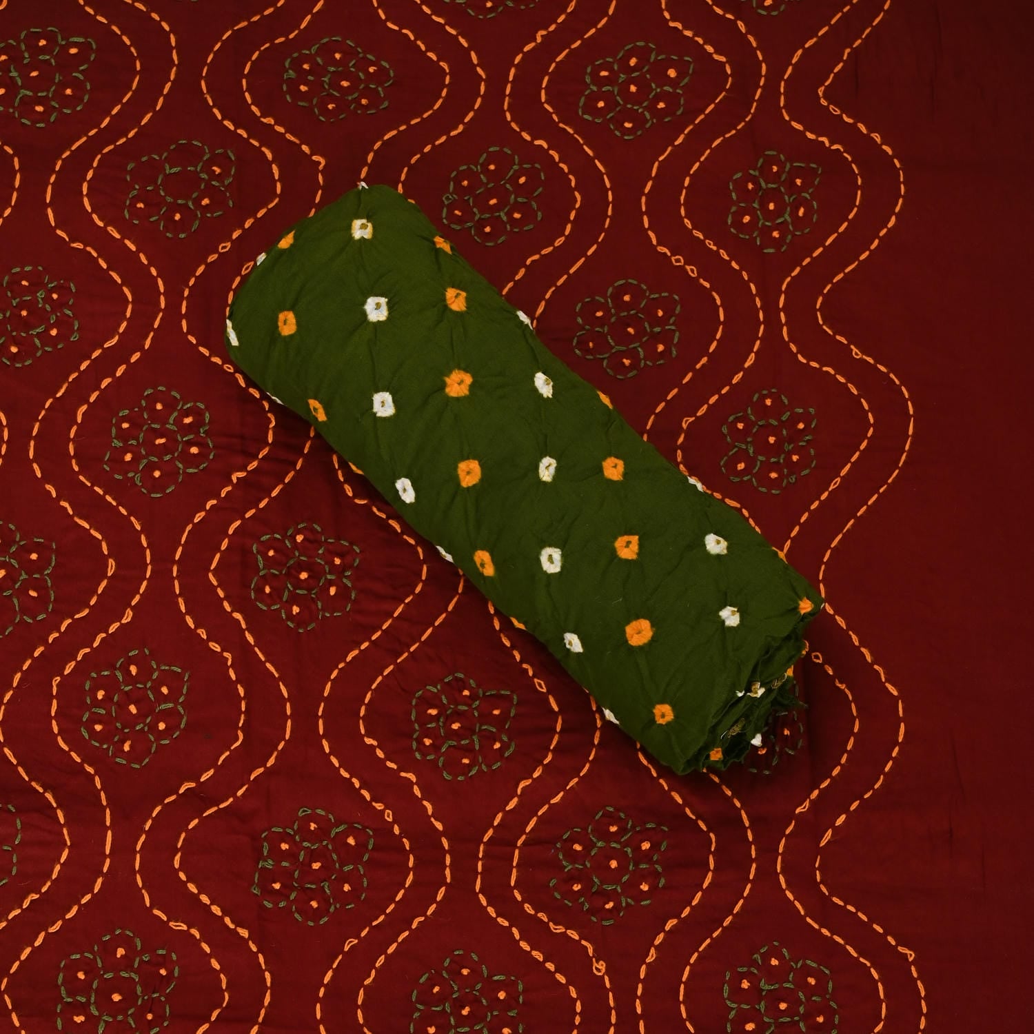 The Bengali Kantha Marron Work Suit Set