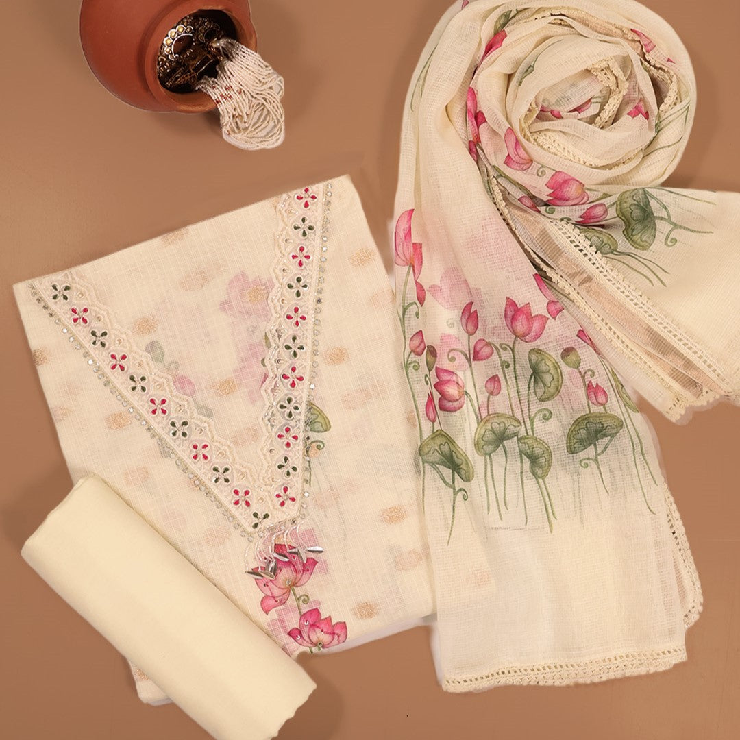 The Pleasent Lotus KotaDoriya Unstitched Suit Set