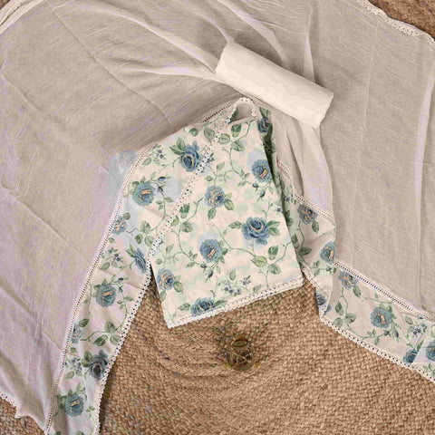 Timid Cream Rose Cotton Unstitched Suit Set