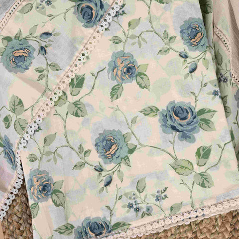 Timid Cream Rose Cotton Unstitched Suit Set