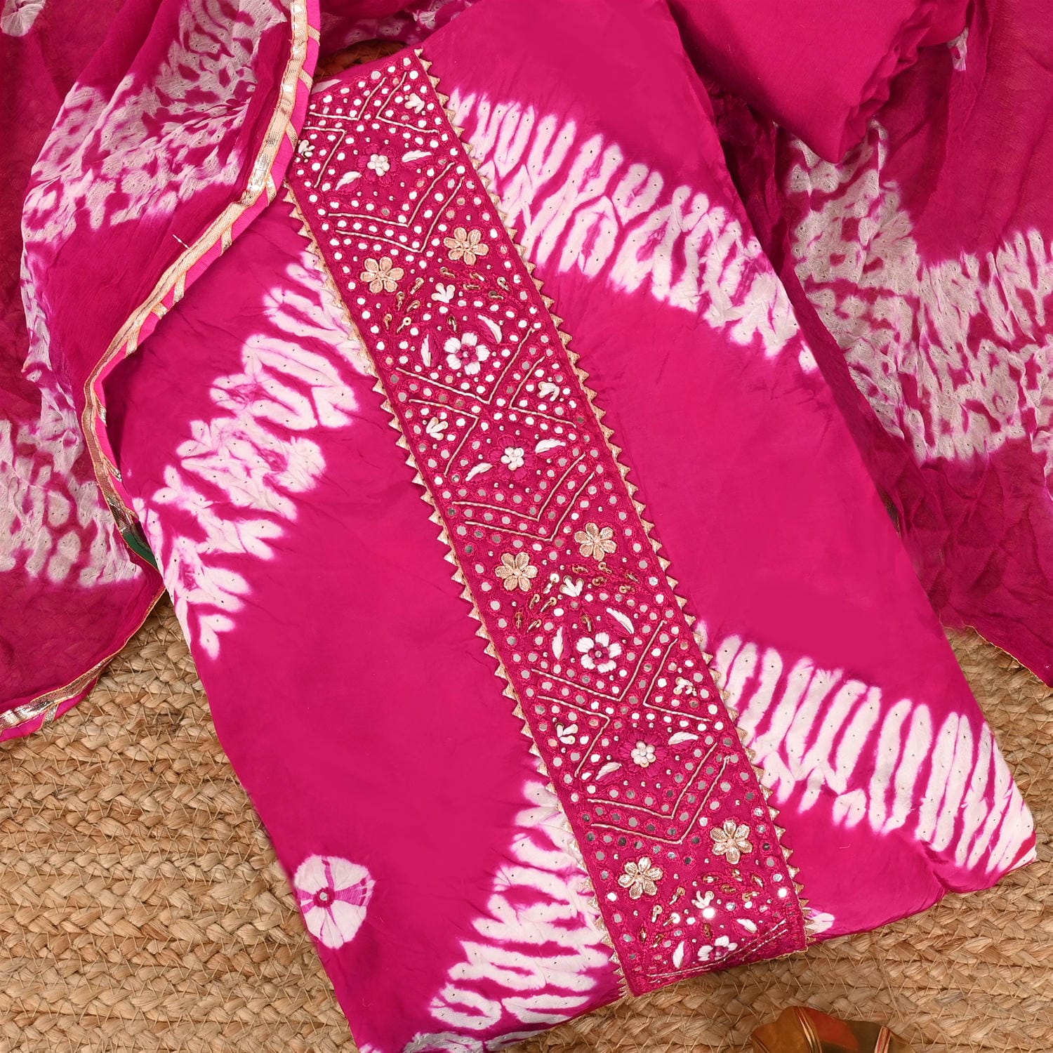 Traditional Rani Crepe Shibori Suit Set