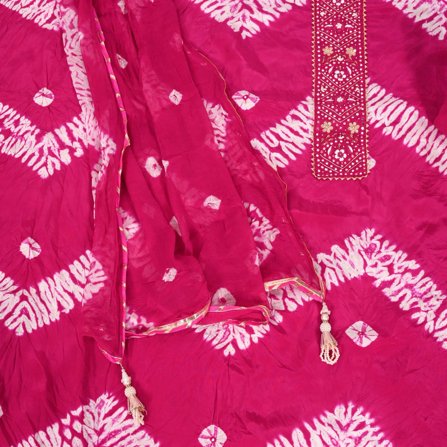 Traditional Rani Crepe Shibori Suit Set
