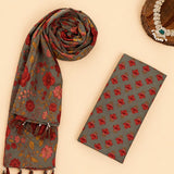 Trout Grey Kalamkari Cotton Unstitched Suit Set