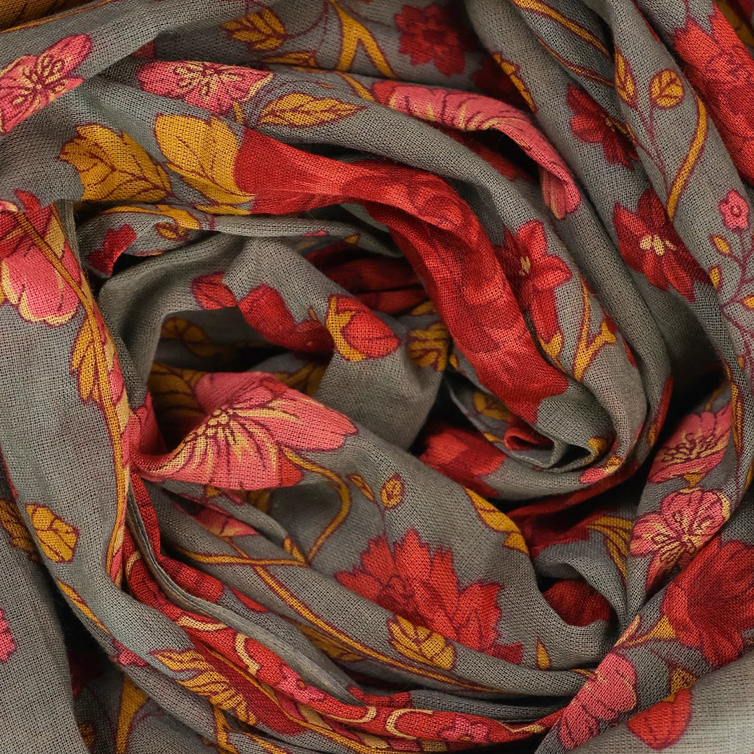 Trout Grey Kalamkari Cotton Unstitched Suit Set