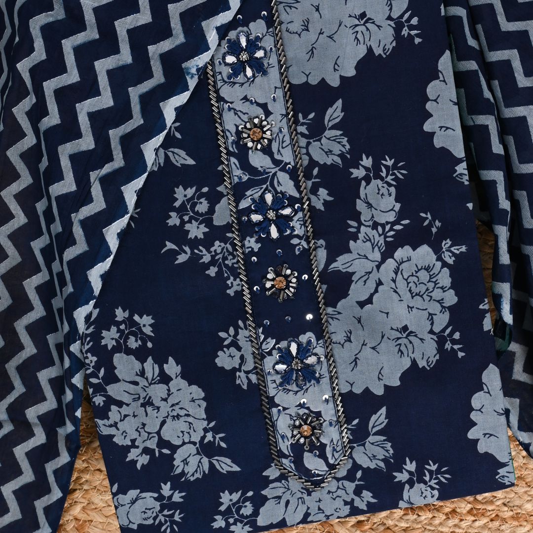 TryPan Blue Cotton Unstitched Salwar Suit