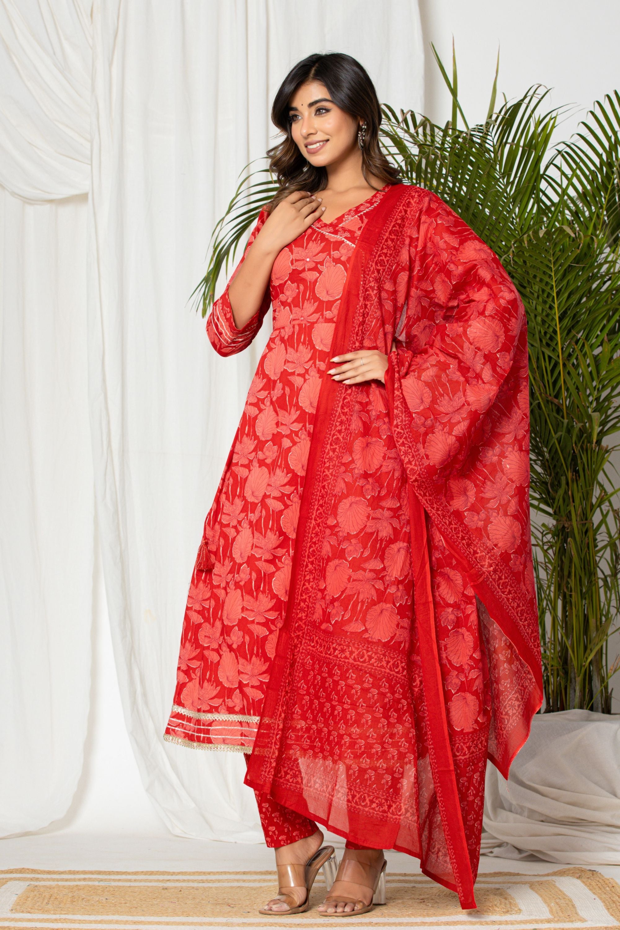 Turkey Red Angrakha Cotton Suit Set