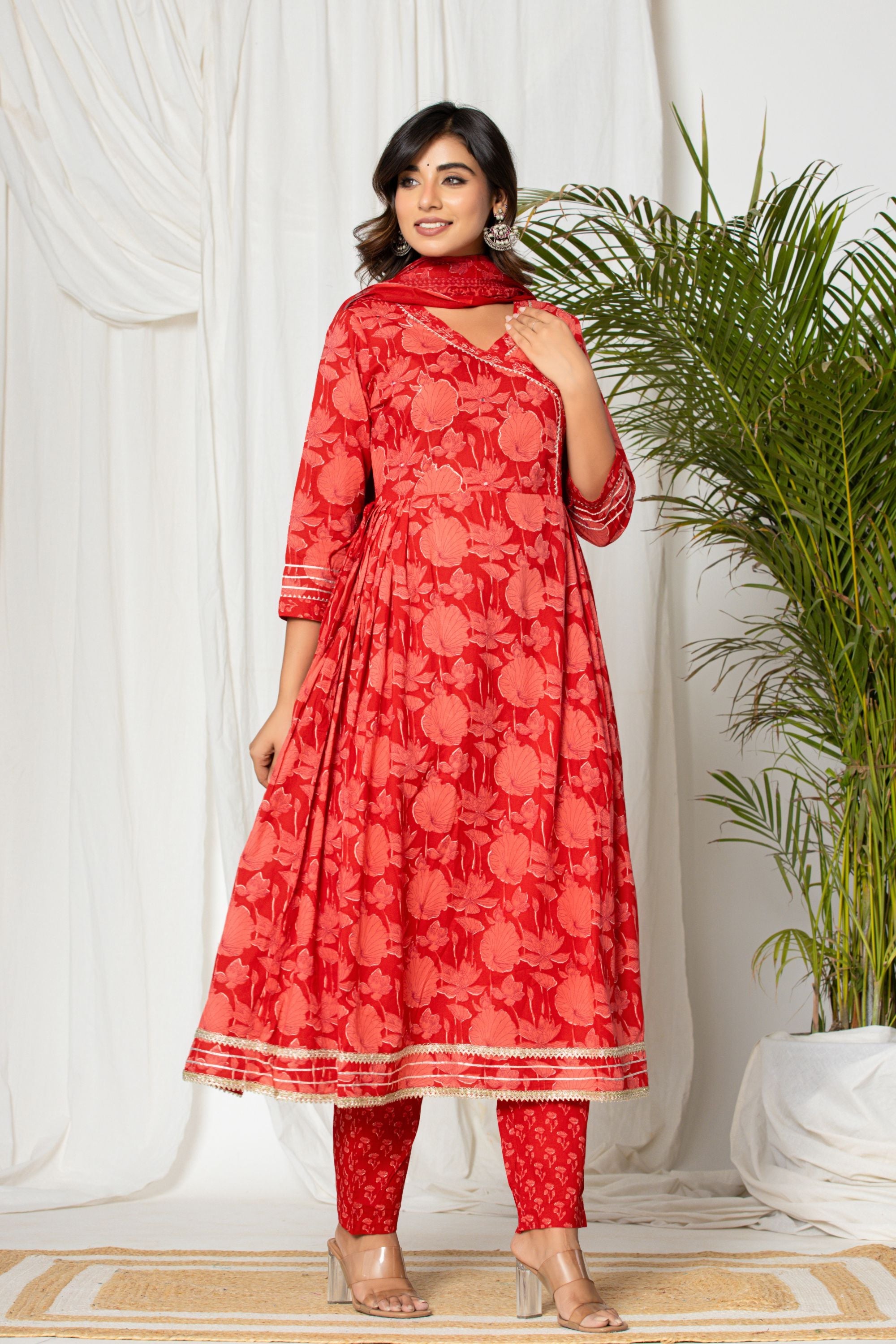 Turkey Red Angrakha Cotton Suit Set