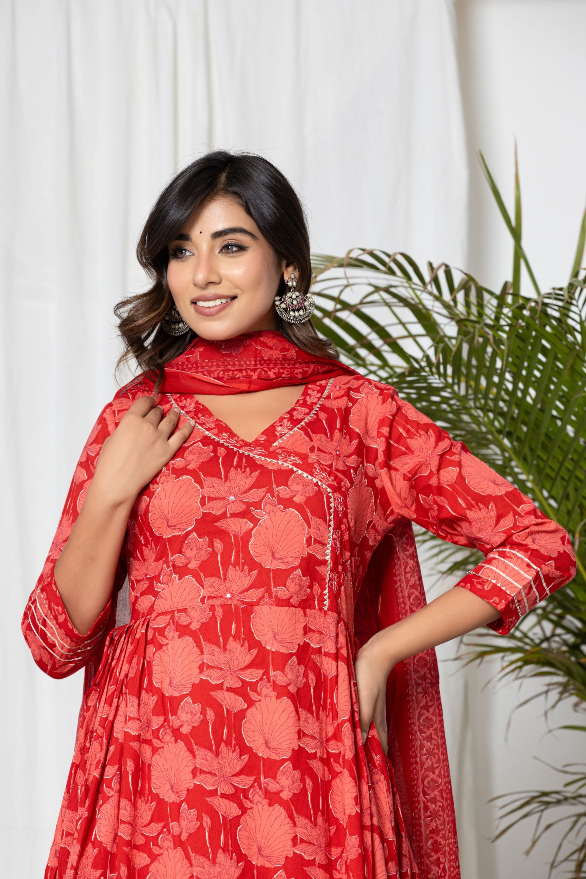 Turkey Red Angrakha Cotton Suit Set