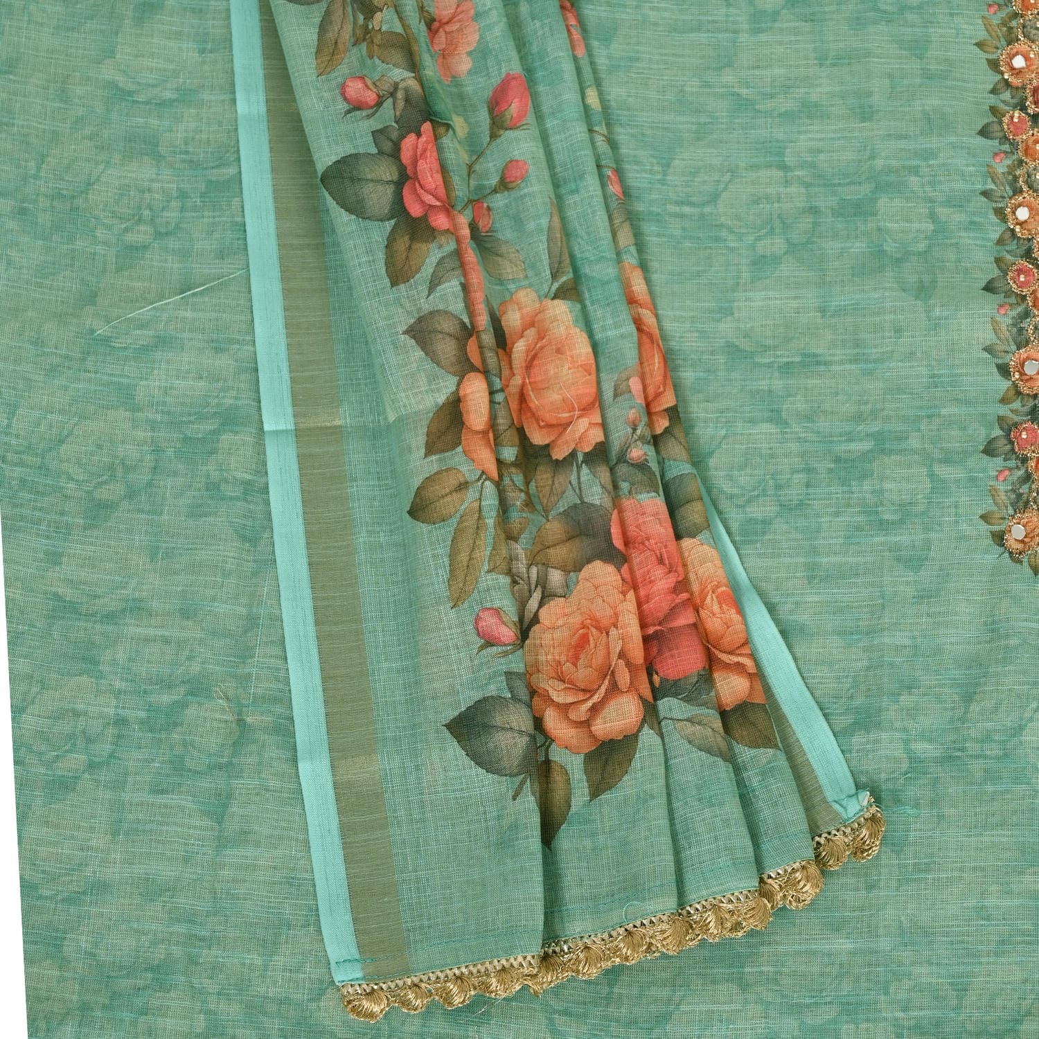 Turquoish Green Linen Suit Set