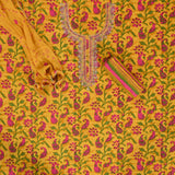 Vivid Yellow Batik Print Cotton Unstitched Salwar Suit