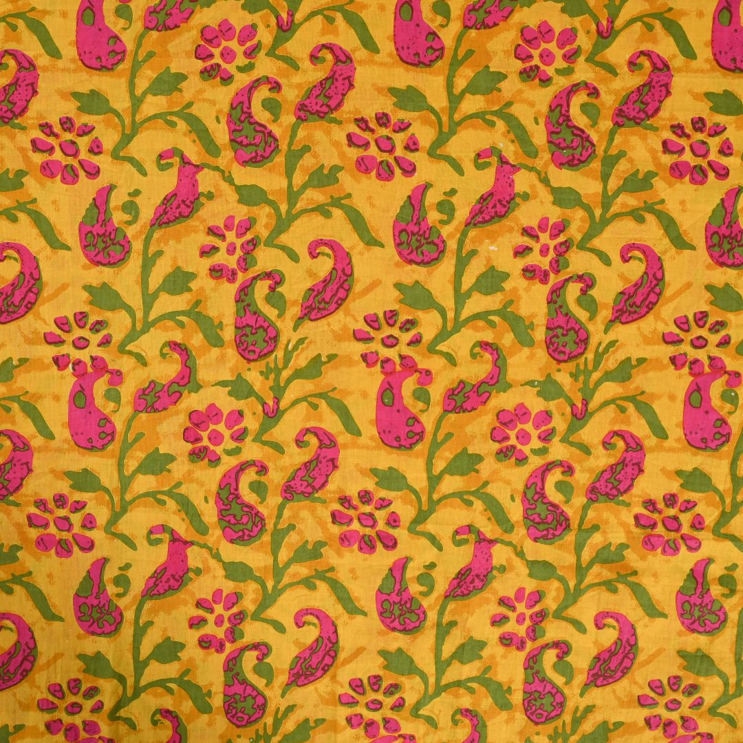 Vivid Yellow Batik Print Cotton Unstitched Salwar Suit