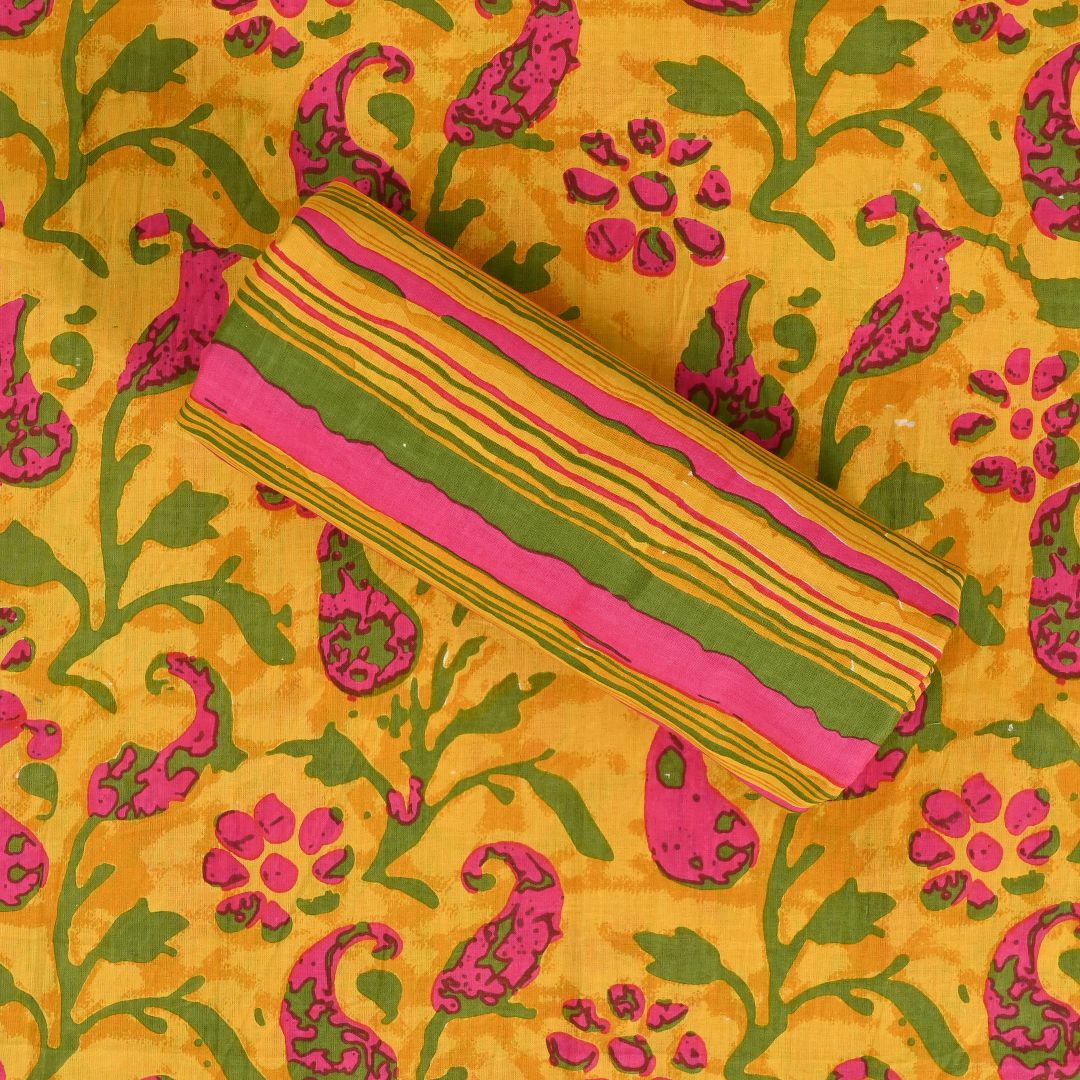 Vivid Yellow Batik Print Cotton Unstitched Salwar Suit