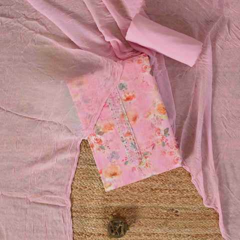 Watermelon Pink Floral Linen Suit Set