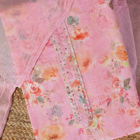 Watermelon Pink Floral Linen Suit Set