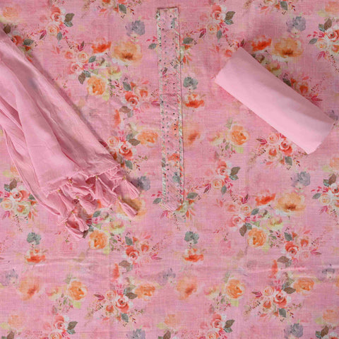 Watermelon Pink Floral Linen Suit Set