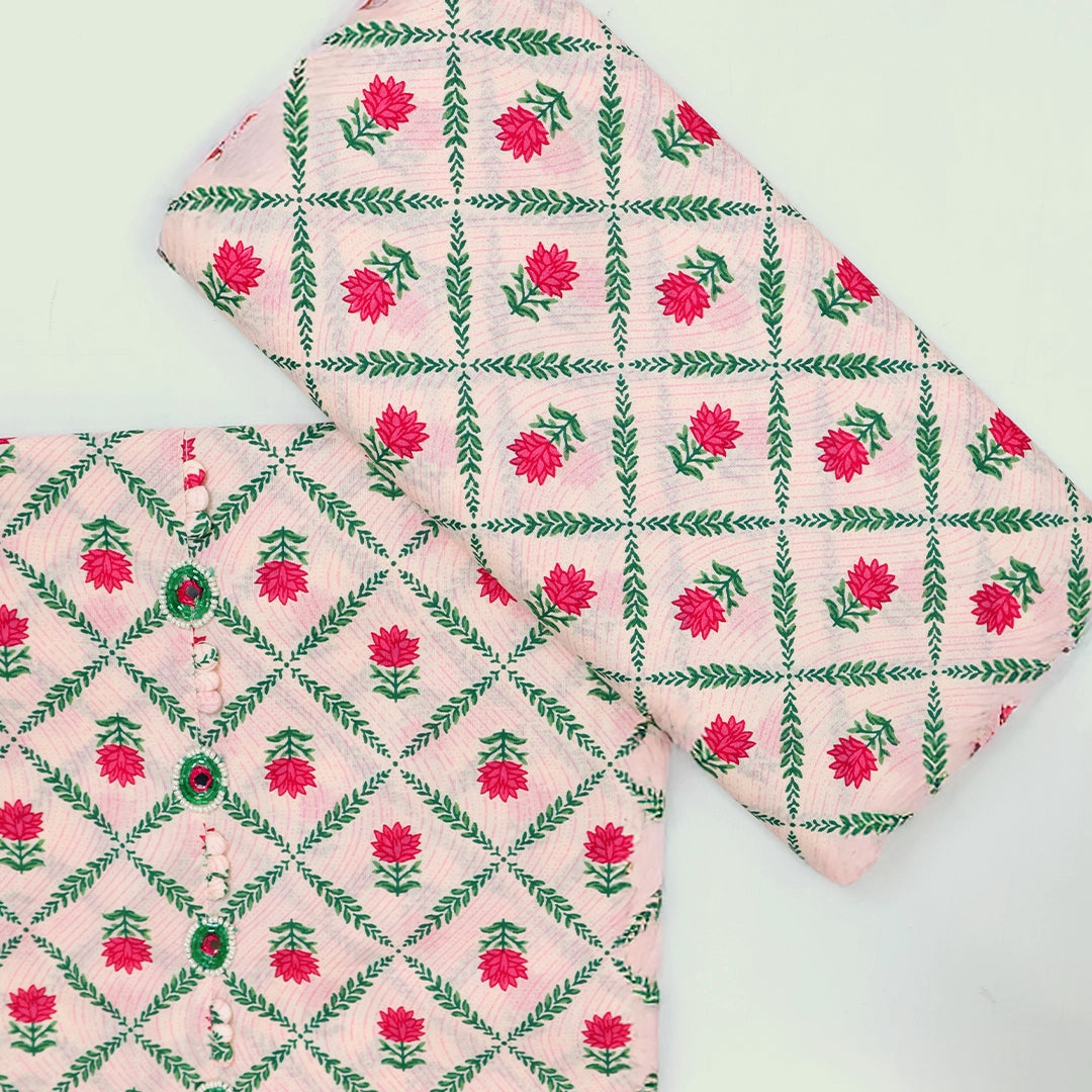 White Bagru Print Cotton Unstitched Suit Set