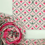 White Bagru Print Cotton Unstitched Suit Set