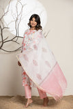 White Peach Floral Embroidered Cotton Suit Set