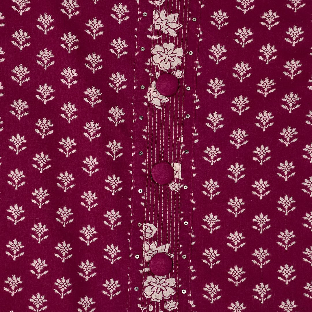 Wine Bagru Print Cotton Unstitched Suit Set
