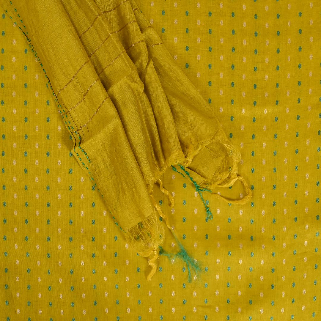 Yellowish Green Chanderi Unstitched Salwar Suit