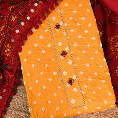 Yellow Red Phulkari Dupatta Suit Set