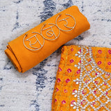 Yellow Tapeta Silk Bhandej Unstitched Suit Set